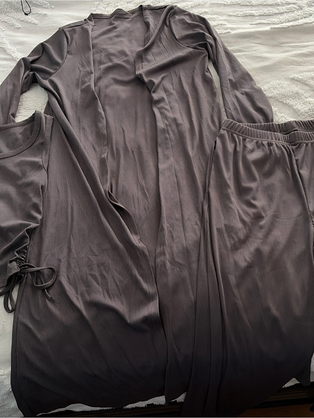 Women's Ribbed Lounge Pajama Set in Dark Taupe